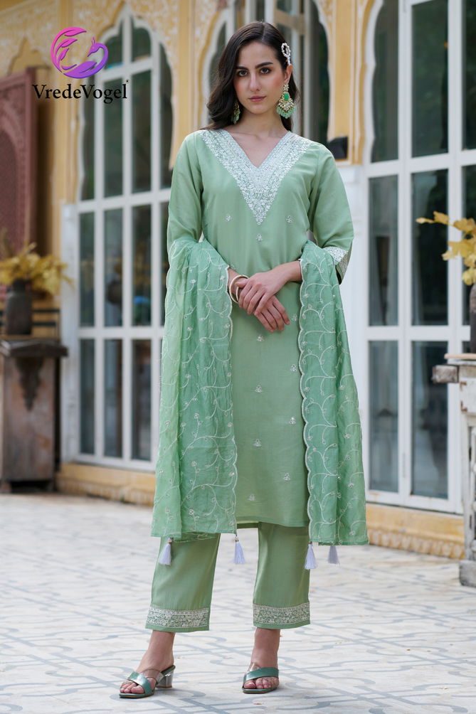 Vaari By VredeVogel Roman Silk Embroidery Kurti With Bottom Dupatta Wholesalers In Delhi
